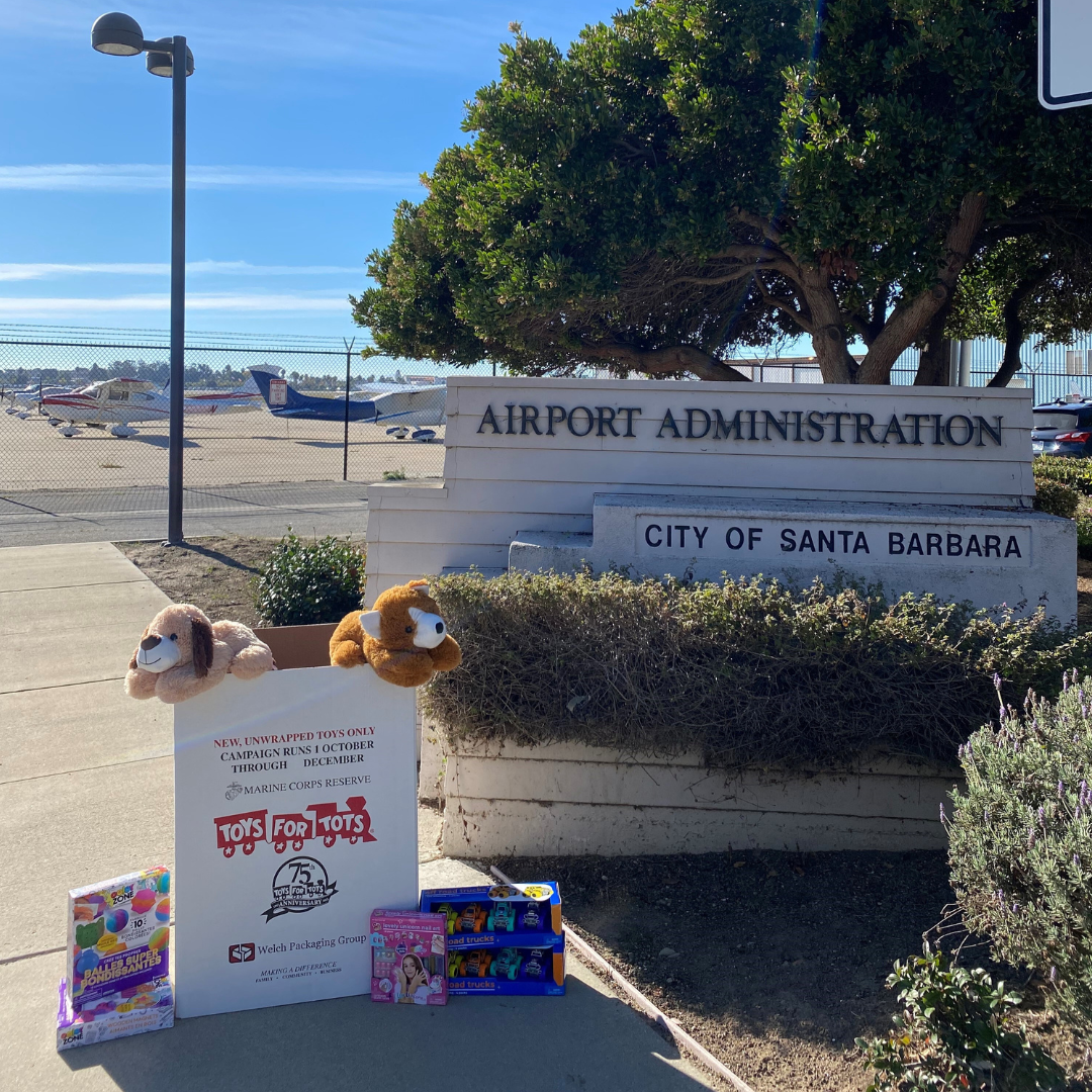 Toys for Tots Box outside airport admin building