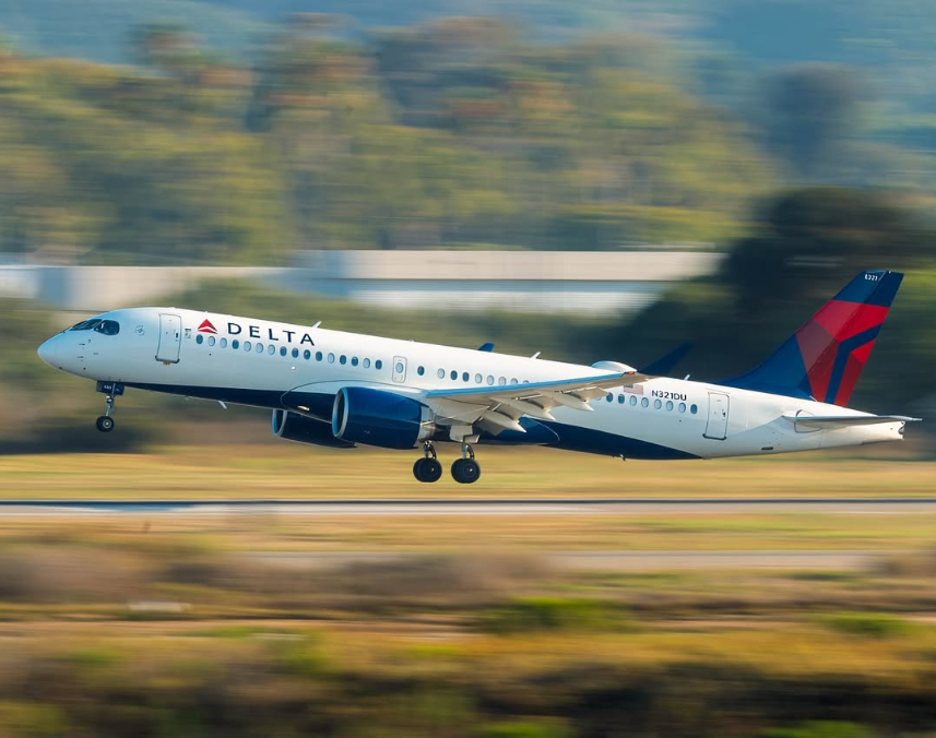 A Delta airplane takes off at SBA.