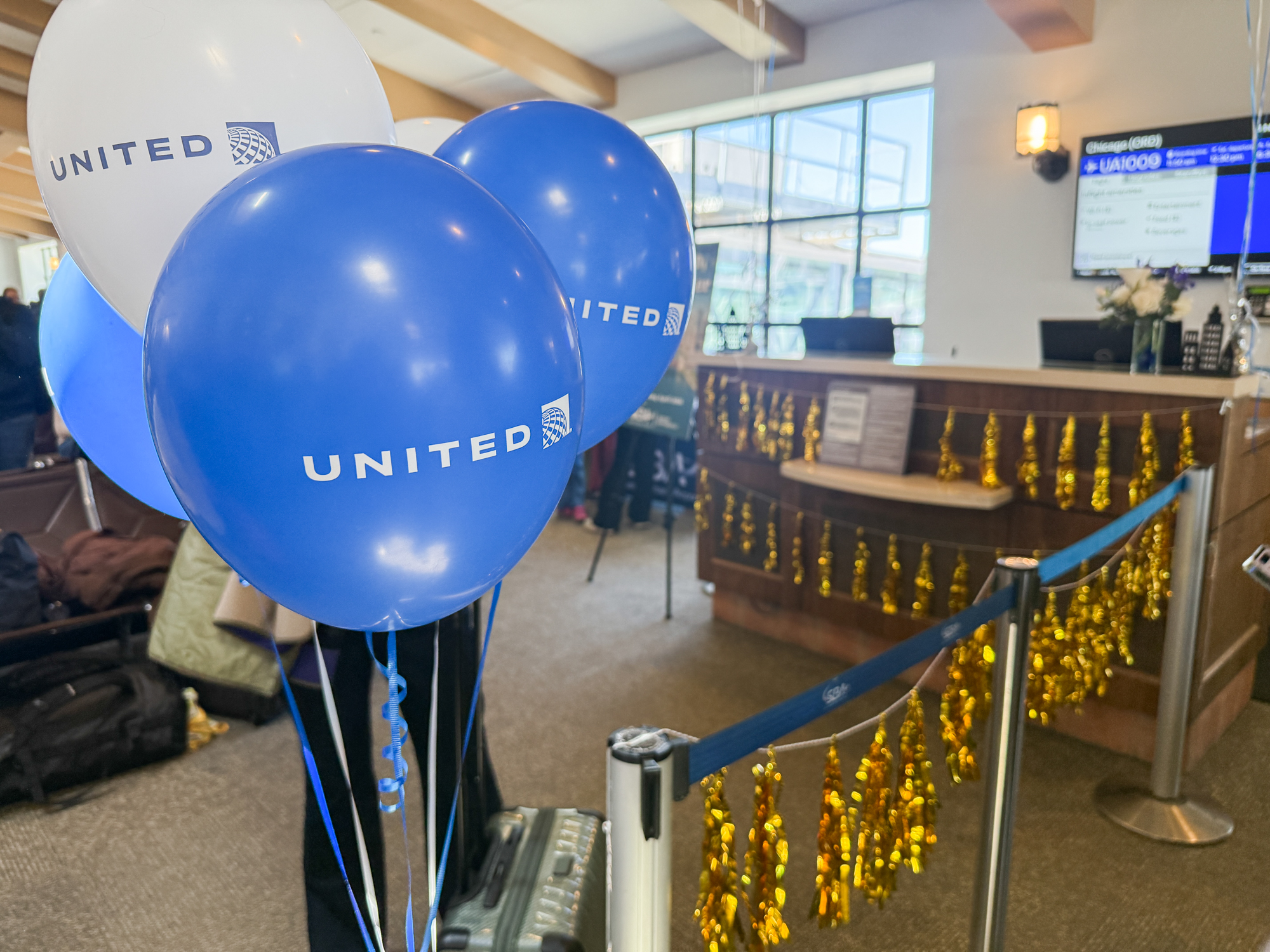 United-branded decor decorates the gate area at SBA.