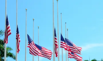 American Flags at half mast in honor of September 11
