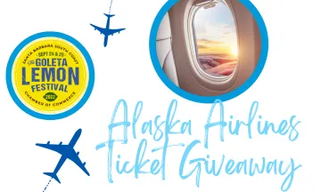 Goleta Lemon Festival Logo and Alaska Airlines Ticket Giveaway message