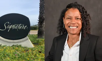Photo collage of Vonja Dangerfield (pictured right) and a Signature sign (pictured left)