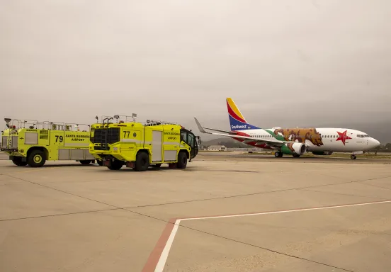 SBA Fire Trucks and Southwest aircraft on airfield