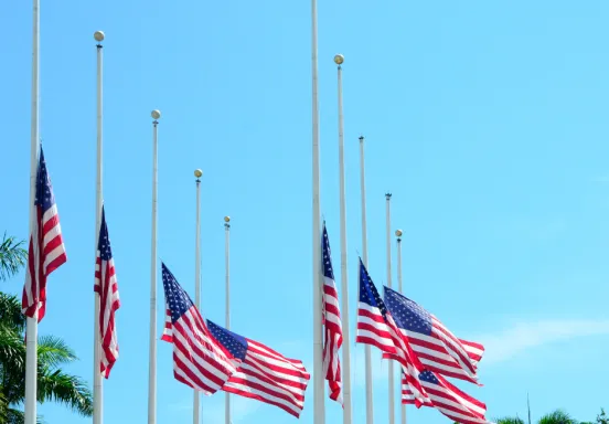 American Flags at half mast in honor of September 11