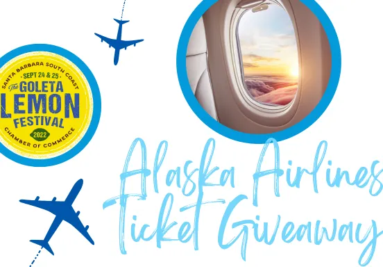 Goleta Lemon Festival Logo and Alaska Airlines Ticket Giveaway message