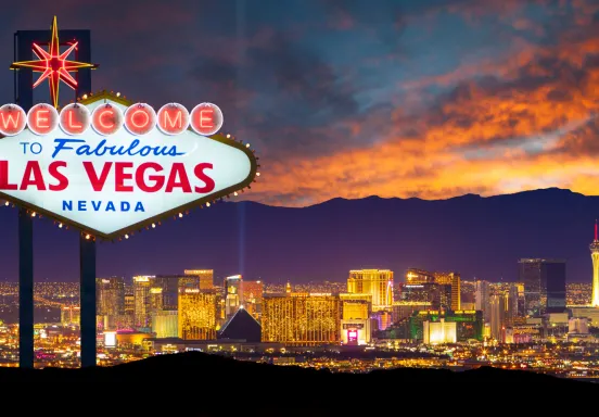 Photo of Vegas cityscape at sunset