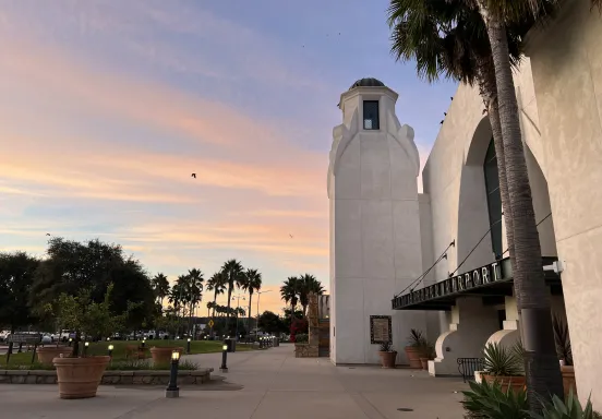 Airport terminal at sunrise