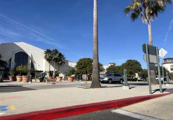 Sidewalk island in front of the SBA Terminal