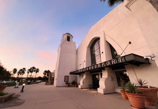 The entrance to the SBA Terminal at sunrise.