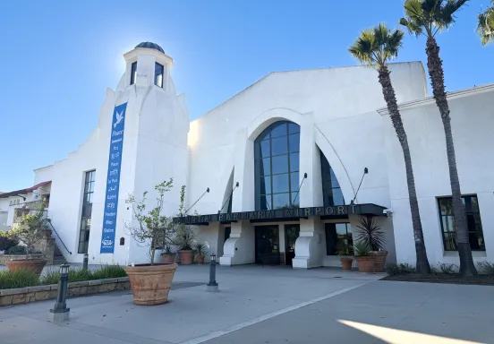 Holiday banner hanging outside terminal