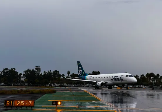 Airplane on a wet runway