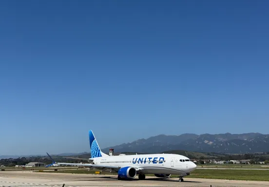 United's 737 MAX 8 departs SBA