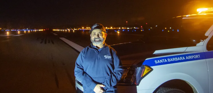 SBA Staff Ryan on airfield at nigh