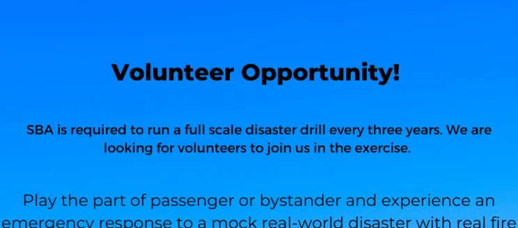 SBA Volunteers Needed Flyer with details of event