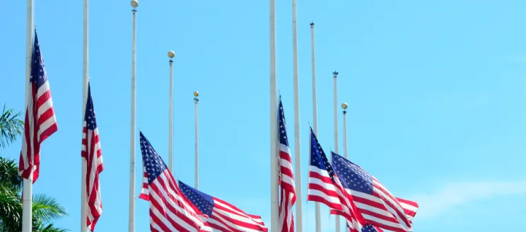 American Flags at half mast in honor of September 11