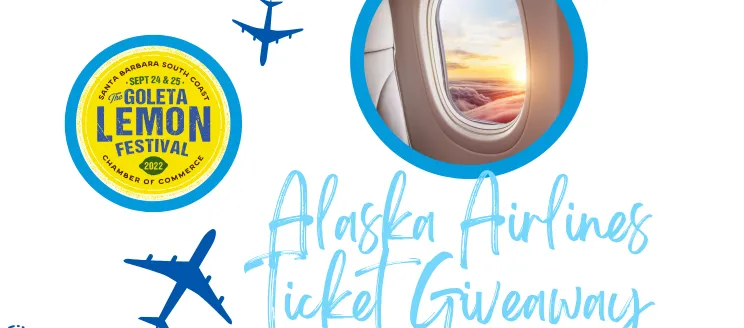 Goleta Lemon Festival Logo and Alaska Airlines Ticket Giveaway message