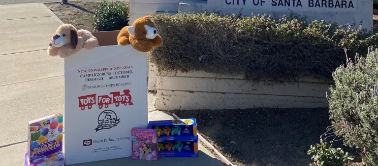 Toys for Tots Box in front of Airport Administration Building