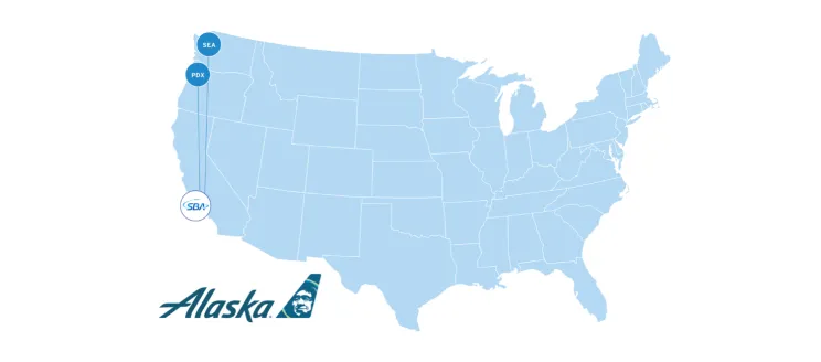 Map of Alaska routes to SEA and PDX