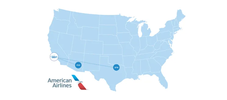 Map of American routes to PHX and DFW