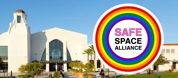 The Safe Space Alliance logo placed on top of a photo of the SBA terminal.