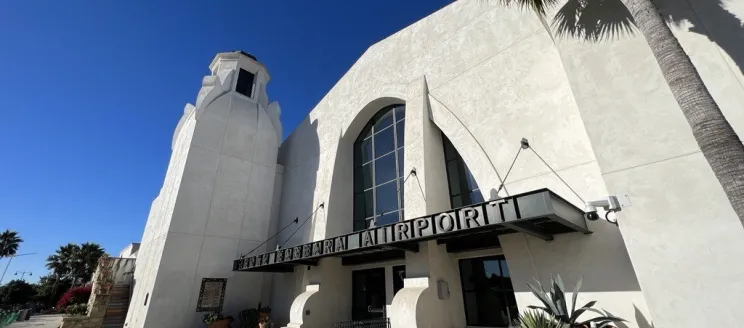 The outside entrance of SBA Terminal on a sunny day.