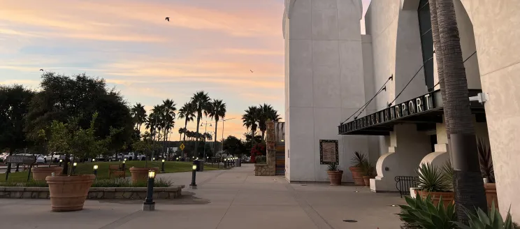 Airport terminal at sunrise