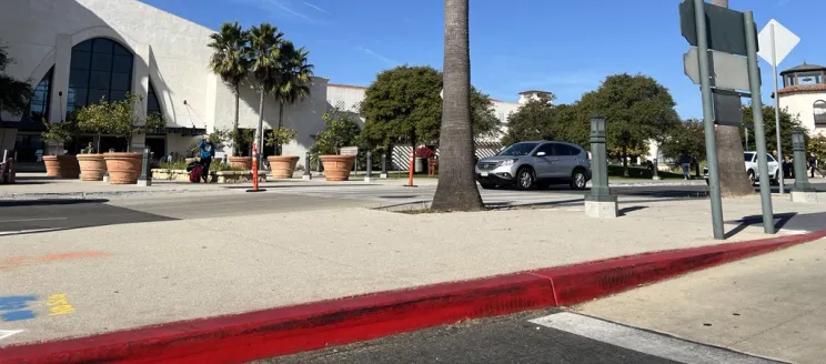 Sidewalk island in front of the SBA Terminal