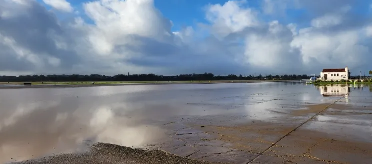 Airport taxiway flooded