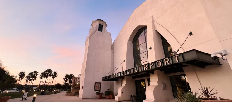 The entrance to the SBA Terminal at sunrise.