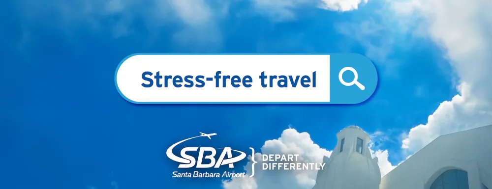 A web search bar with text saying "Stress-free travel"
