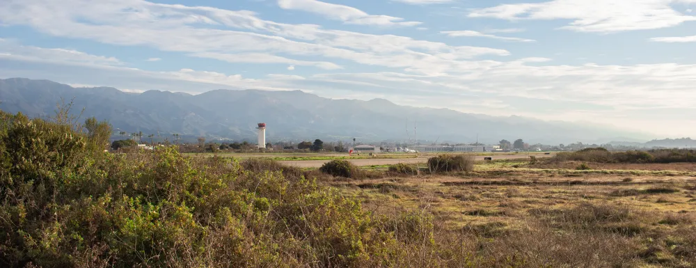 Wide shot of the Goleta Slough with the airport in the background