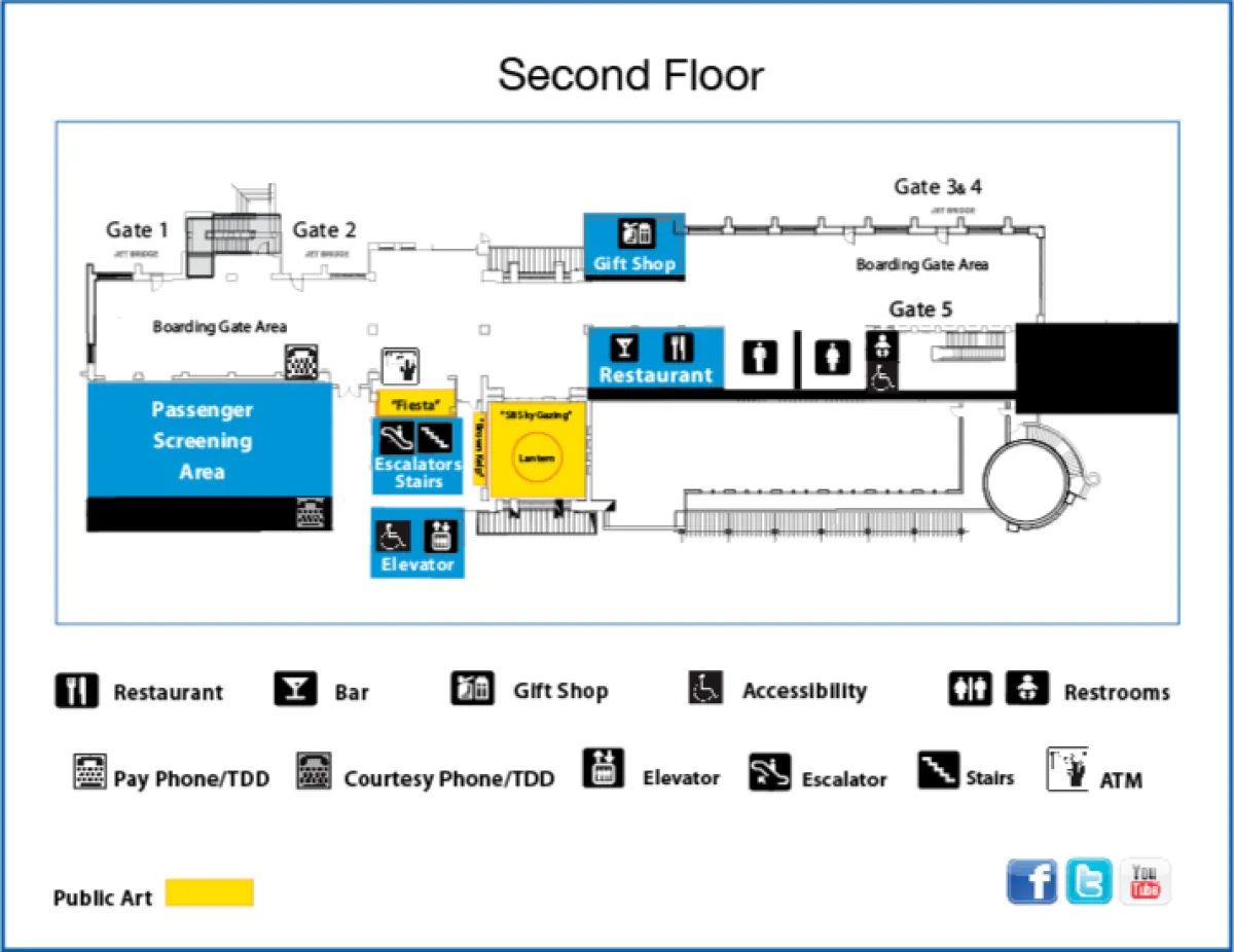 Map of the Secong floor of the Santa Barbara Airport Terminal