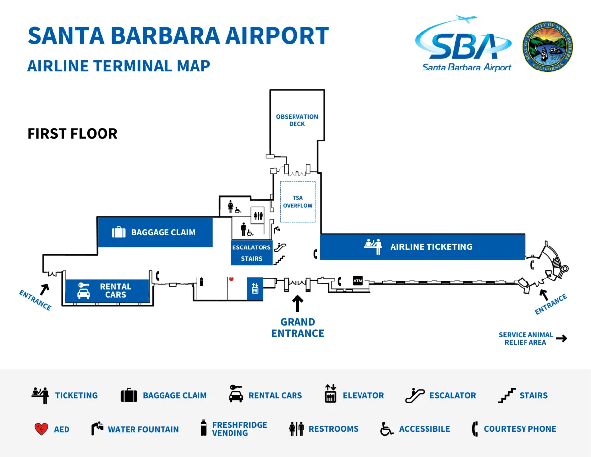 Map of the first floor of the SBA Terminal