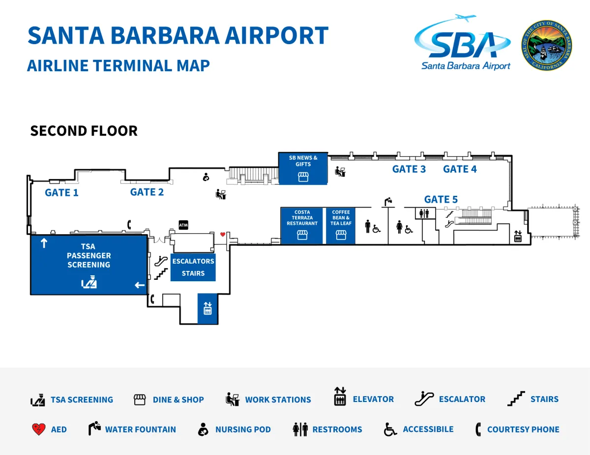 Map of the second floor of the SBA Terminal