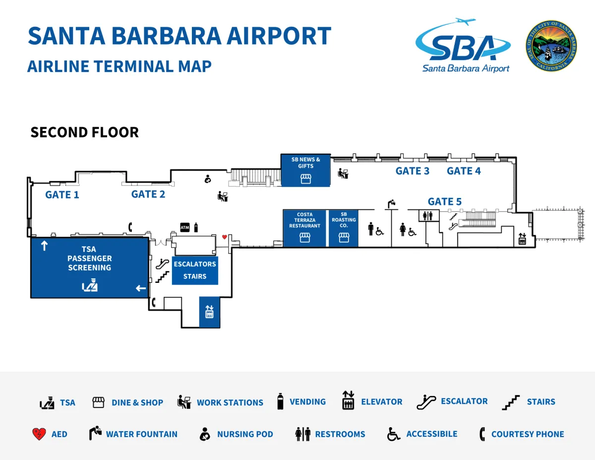 Map of the second floor of Terminal