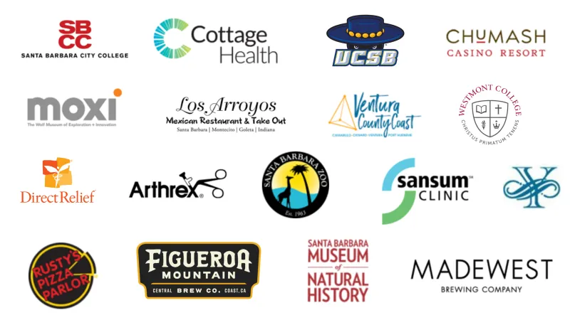 A collage of logos from local businesses, including SBCC, Cottage Health, Chumash Casino, and more.