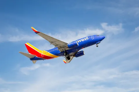 Southwest plane flying in the sky